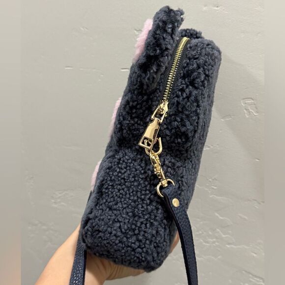 Gray Teddy Bear Purse, Handmade Colorblock Real Shearling Crossbody/Phone Pouch - Picture 15 of 16